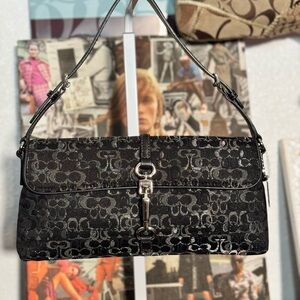 Coach Black Jacquard Shoulder Bag with Silver Hardware